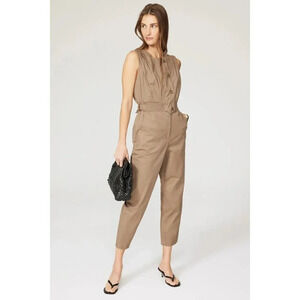Thakoon Collective Button Front Jumpsuit in Brown 6 Womens Khaki Chino Outfit